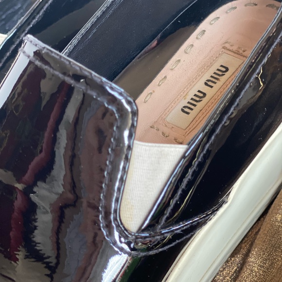 ➖Miu Miu black patent leather metal cap top sneaker platform pointy toe shoes 🔗 - Picture 6 of 9